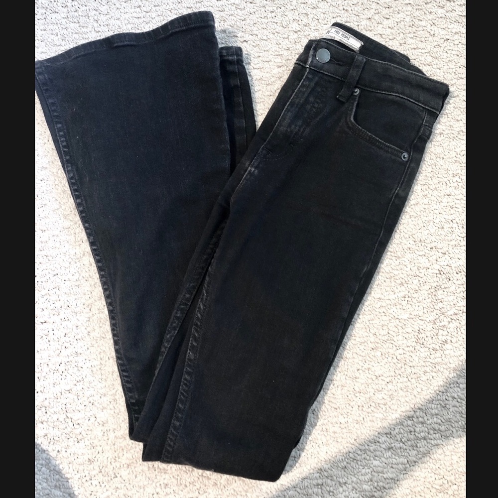 Free People Washed Black Flare Jeans